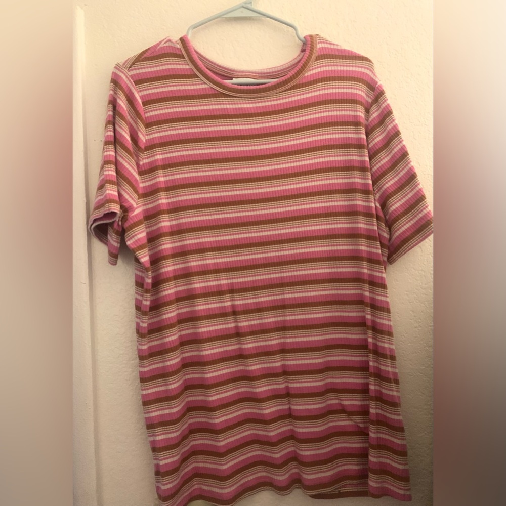 ✨PLUS SIZE Ava & Viv pink striped Scoop neck/short sleeve shirt blouse
